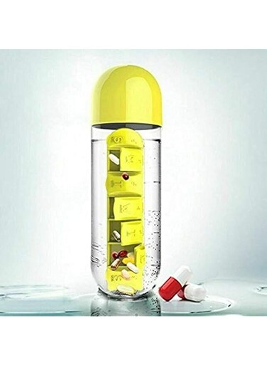 Water Bottles - Sports Water Bottle with Pill Box 2 in 1 Capsule Removable Daily Organiser Drinking Bottles Leak-Proof Bottle Tumbler Outdoor (Yellow)