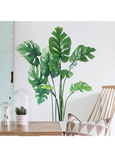 BPA Leaf Wall Decals Monstera Leaf Tropical Plants Wall Stickers for Living Room, Palm Leaf Wall Posters Natural Green Plants Art Murals Vinyl Wallpaper for Bedroom Nursery Office