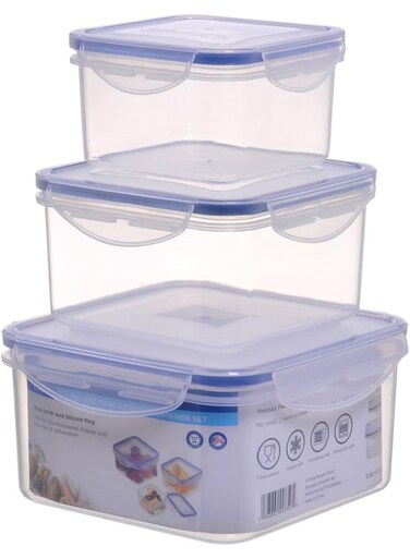 Square Food Storage Box Set   3 Sizes: 0.4L, 0.7L, 1.2L   Durable &amp; Stackable   BPA-Free &amp; Dishwasher-Safe