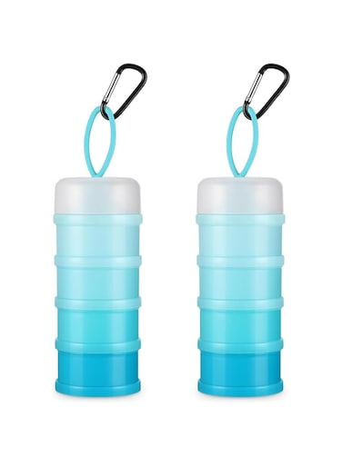 Baderke 2 Pcs Protein Powder Container with Funnels Stand, 4 Stackable Leakproof Protein Powder Dispenser, Portable Keychain Powder Container for Workout, Fitness, Travel(Blue)