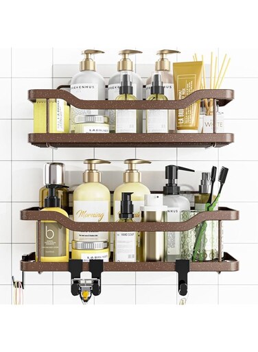 OMAIRA 2 Pack Bathroom Organizer,Shower Organizer No Drilling, Large Capacity, Rustproof Stainless Steel Shower Caddy, Bathroom Shower Shelves for Inside Shower（Polished Brown）