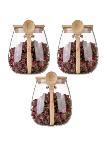 3 Pcs Glass Jars with Airtight Lid and Spoon, Food Cereal Storage, Kitchen Storage Jars, Overnight Oats Containers, Clear Storage Jars Containers for Cookie, Candy, Coffee Beans, Spice and More(600ML)