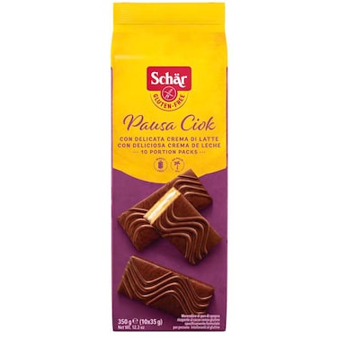 Schar Pausa Ciok Gluten Free Chocolate Coated Sponge Cakes with Milk Cream Filling, 350g
