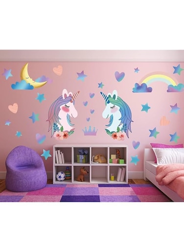 ZZM Story Unicorn Wall Decal Stickers, Large Size Unicorn Rainbow Wall Decor for Girls Kids Bedroom Nursery Christmas Birthday Party Decoration