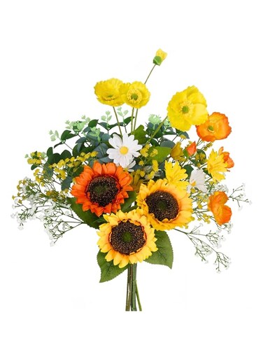 Artificial Sunflowers Bouquet 20" Fake Flower with Faux Baby's breath Eucalyptus Silk Daisy for Spring Summer Wedding Centerpieces Home Decor Party Table Floral Arrangements Cemetery Decorations