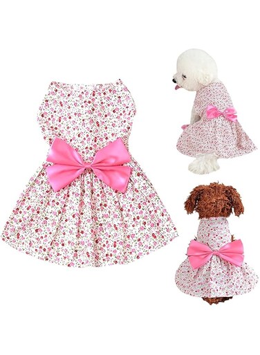 Mumoo Bear Puppy Dog Dress,Thin Cute Floral Princess Ribbon Skirt For Small Dogs Cats For Summer (Size S), Pink