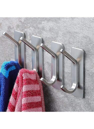 4 Pack Self Adhesive Towel Hanger for Bathroom,Door Wall Hooks Kitchen Clothes Hanging