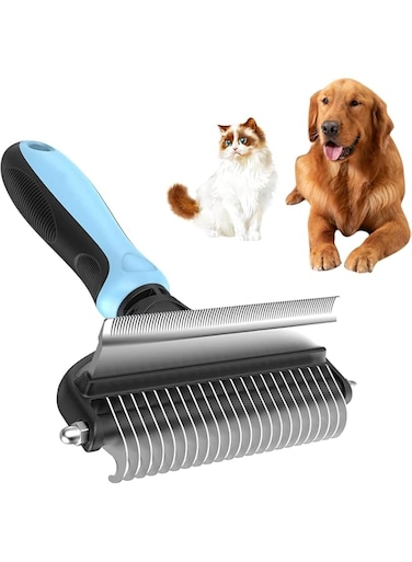 2 in 1 Pet Professional Grooming Brush - Double Sided Shedding and Dematting Undercoat Rake Comb   Remove Tangles and Fleas   Pet Hair Remover for Dogs and Cats