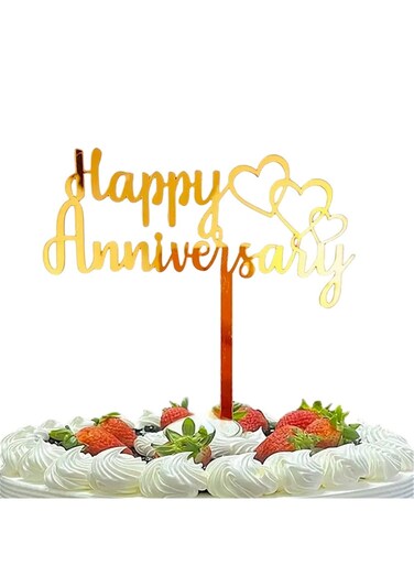 Anniversary Acrylic Cake Topper, Lovely Hearts, Gold, Romantic Celebration Decoration for Cupcakes Muffins Desserts Sweet Treats, Gift Idea for Couples DIY Baking Supplies, Cute Present