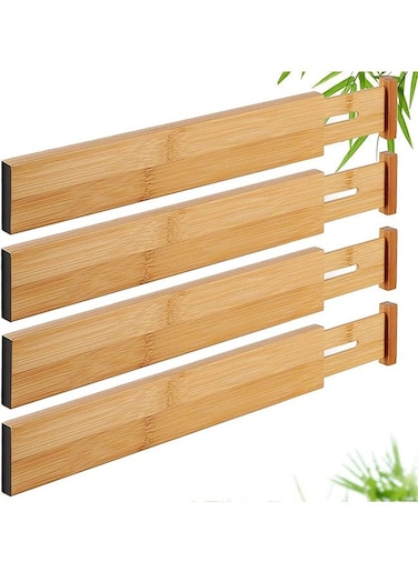 Drawer Dividers Bamboo Separators Organization Expandable Organizers for Kitchen Bedroom Bathroom Dresser Office 4-pack (43-56cm)
