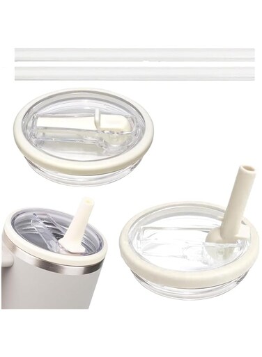 2 PCS 40 oz Replaceble Tumbler Flip Straw Lid for Stanley Quencher, Straw Lid Replacement Fit for HydroJug Traveler, Reusable Tumbler Cover, Spill Proof Splash Resistant Tumbler Lids (White)