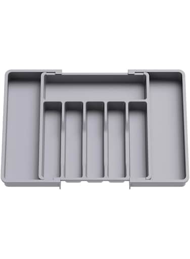 Azonee Cutlery Tray, Silverware Organizer, Expandable Utensil Tray for Drawer, Adjustable Cutlery Holder for Kitchen Drawer Holding Flatware Spoons Forks, Grey