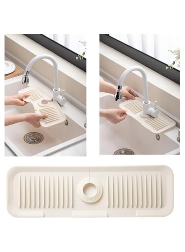 Kitchen Silicone sink splash guard - Faucet splash mat - faucet absorbent mat -Sink countertop protector -draining mat for sink -faucet protector-silicone drain mat-Splatter Screens (White, 14x45)