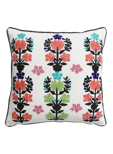 East Decorative Cushion - 100% Cotton Cover Microfiber Infill - Embroidery Bedroom Or Living Room Decoration White/Pink/Black 45 x 45cm