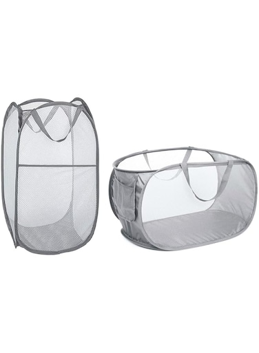 UltiUnison Pop-Up Laundry Baskets, Set of 2 Foldable Laundry Basket, Breathable Honeycomb Net Laundry Basket, Space-Saving, Suitable for Storage in the Laundry Room, Travel (Grey)