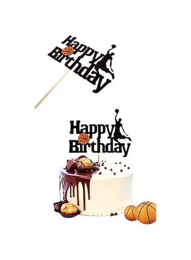 Sweet seven Basketball Cake Topper - Basketball Scene-Themed Cake Decoration for Man Boys Birthday Party - Black Glitter Fruit Picks - Event Supplies and Decorations
