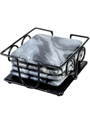 KLEO Stone Coasters Coaster Set Coasters With Wrought Iron Holder (Square)