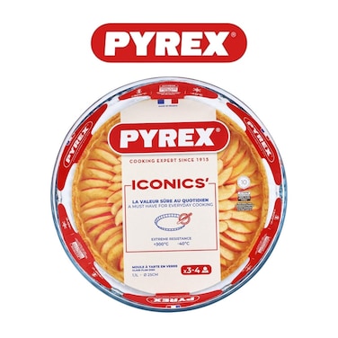 Pyrex Bake&amp;Enjoy 25cm Round Flan Dish - 1.1L Borosilicate Glass for Perfect Sweet &amp; Savory Baking