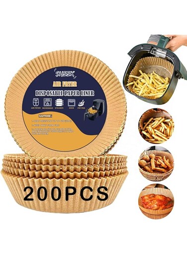 200PCS Air Fryer Disposable Paper Liner, 6.3 inch Non-stick Air Fryer Disposable Liners, Food Grade Parchment,Baking Paper for Air Fryer And Baking Roasting Microwave