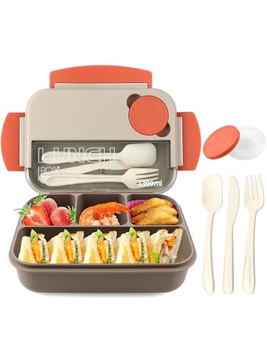 Generic Four-compartment Sealed Plastic Lunch Box, Lunch Box, Lunch Box, Microwave Heated Lunch Box (Beige kraft), JOANZ78