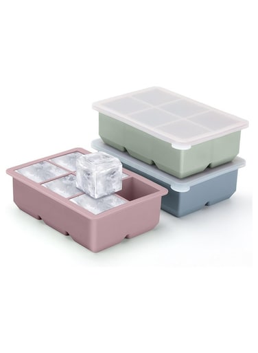 Cube Tray, Ice Cube Maker (Pack of 3) - Flexible 6 Cavity Square Large Ice Cube Trays with Leak Proof Lid, Large Ice Cube Mold, Slow Melting Ice Cube for Chilling Cocktails, Drinks, Juice