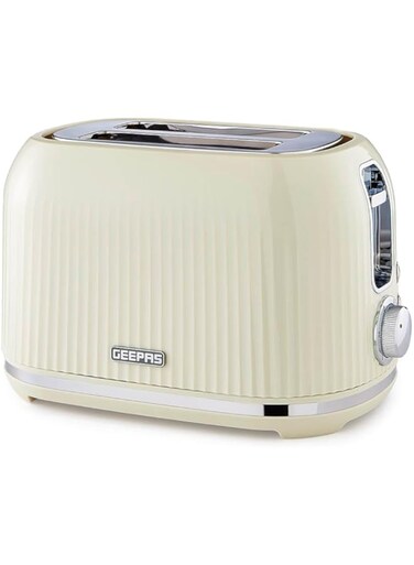 GEEPAS 2 Slice Bread Toaster with 7 Browning Levels Integrated Cord Storage Removable Crumb Tray Defrost and Reheat Function Cool Touch Exterior &amp; Non-Slip Feet 1000W, Cream