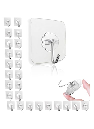 Duomama Transparent Adhesive Hooks - Heavy Duty Seamless Wall Hooks for Bathroom and Kitchen - Waterproof, 26 Pack with 13.2LB Max Load
