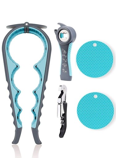 5 Pack Jar Opener Bottle Opener, 5 in 1 Bottle Opener and 4 in 1 Can Opener Kit with Silicone Jar Gripper Pad and Corkscrew Wine Opener, Multi Can Openers for Seniors