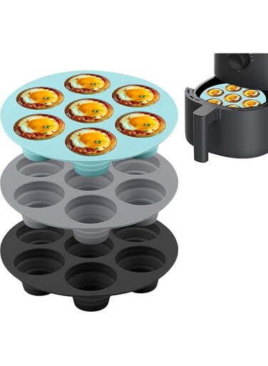 3PCS Silicone Air Fryer Muffin Pan for Baking, 7 Cavity Air Fryer Silicone Cupcake Pans, Non Stick Food Grade Muffin Tins Baking Cups for Air Fryer, Oven, Instant Pot