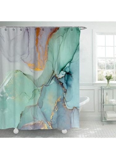 KASTWAVE Shower Curtains, Bathroom Decor Set Green Colourful Marble Shower Curtains with 12 Hooks Watercolor Abstract Ink Paint Blue Green Jade Printing Decor (Only Shower Curtains)