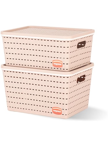 Nayasa Gloria 2 Piece Plastic Basket, Big1, Medium 1, Beige
