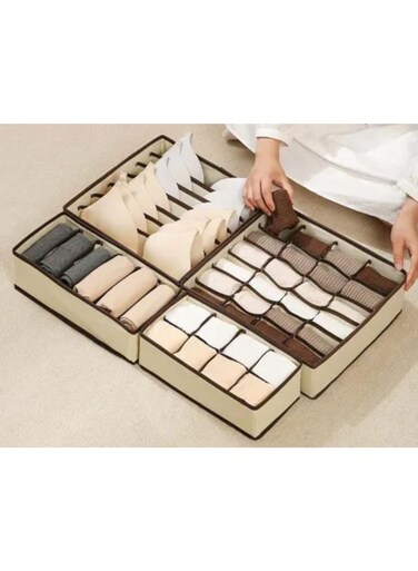 4 Pcs Underwear Drawer Organizers Divider, Closet Socks Organizer and Storage Boxes for Lingerie, Bra, Undies (Malibu Beige)