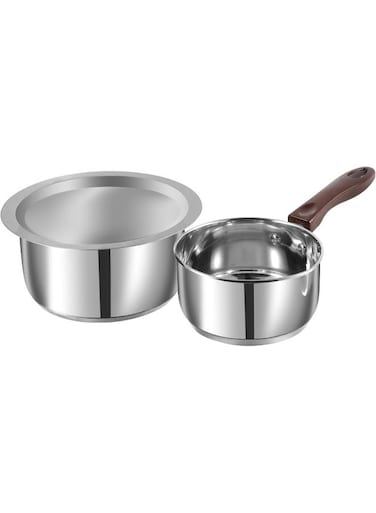 Stainless Steel Cookware Set with Lid   Saucepan 1 Litre &amp; Tope 1.8 Litre   Heavy Bottom   Induction &amp; Gas Stove Compatible