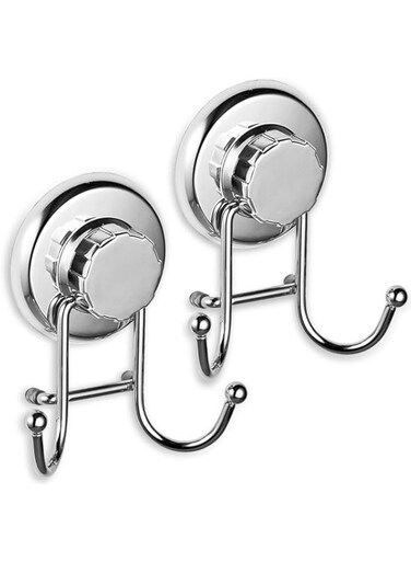 HASKO accessories - Powerful Vacuum Suction Cup Hook Holder - Organizer for Towel, Bathrobe and Loofah - Strong Stainless Steel Hooks for Bathroom &amp; Kitchen, Towel Hanger Storage, Chrome (2 Pack)