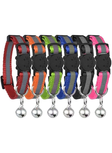 Bemix Pets Upgraded Version - Reflective Cat Collar with Bell, Set of 6, Solid &amp; Safe Collars for Cats, Nylon, Kitty Collars, Collar, Breakaway Cat Collar, Free Replacement (6-Pack)