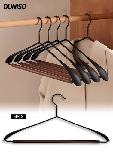 5Pcs Coat Hangers,Iron Wooden Hanger,Household Wrought Iron Wide-shoulder Clothes Support,High Load-Bearing Capacity,Space Saving,Sturdy and Durable,for Coat, Sweater, Jackets, Pants,43*21cm