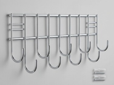 Wall-Mounted Hook Rail - Stainless Steel Towel Bar with Hanging Hooks for Bathroom Kitchen - Utensil Hanger Accessory Organizer Silver Pack of 1