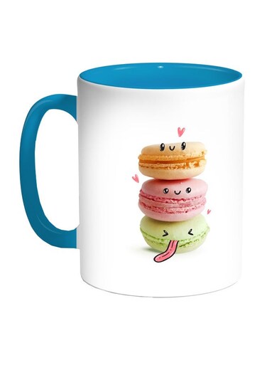 Food Time Printed Coffee Mug White/Blue/Pink 11ounce