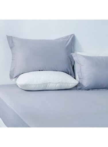 HOME Bliss 3 - Pieces Cotton Super King Fitted Sheet Set - Grey - 200x200 + 35 cm 50x75 cm   100% Cotton - 144 Thread Count Bedding Set For Bedroom