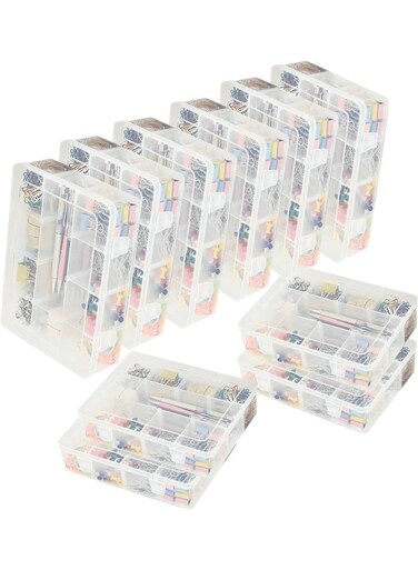 Pvc Compartment Container Bead Storage Organizer Box Case With 12 Grids Adjustable And Removable Dividers For Jewelry Craft Tackles Tools Screw Etc. Only Box Pack Of 10