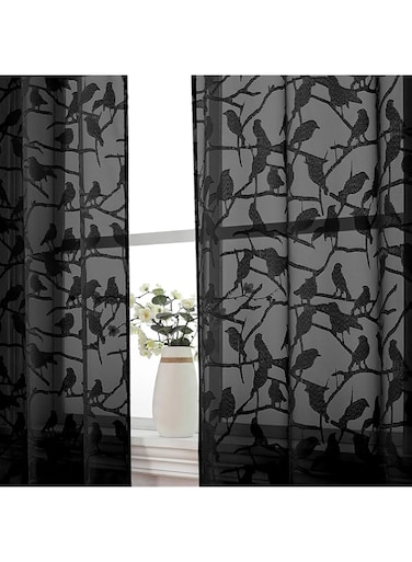 OVZME Black Sheer Curtains 54 Inches Long 2 Panels Set for Living Room, Light Filtering Privacy Textured Bedroom Curtains Rod Pocket Top, Clip Semi Sheer Farmhouse Window Drapes, W38 x L54 Inch