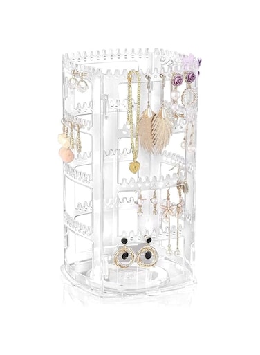 KASTWAVE 4 Tier Metal Rotating Earring Holder Organizer, 160 Holes and 168 Grooves for Necklaces and Earring Storage Display Tower Rack, Adjustable Earring Tree Organizer for Women Girl