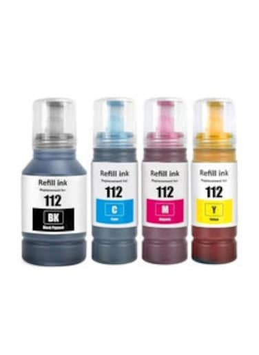 112 Ink Compatible with Epson 112 C13T06C14A C13T06C24A C13T06C34A C13T06C44A Ink Container Refill Ink Multipack for ECOTANK L6490 L6550 L6570 L6580 L1116 0 L15 0150 L15160 L15180(4-Pack)