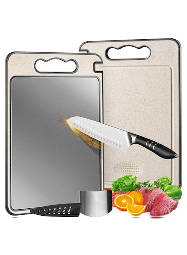 Titanium Cutting Board Pro   100% Pure Titanium &amp; Wheat Straw with Knife Sharpener + Guards, Finger Guard &amp; Juice Groove   Scratch-Free Chopping Board