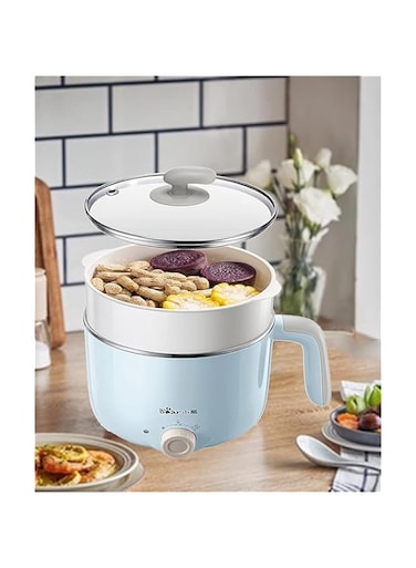 Inder Bear Multifunction Electric Cooker Double With Steamer - 600W Mini Multi-Purpose Electric Cooking Pot - 1.2L Stainless-Steel Non-Stick Hot Pot Outdoor Indoor Cooker Steamer(3Pin Au/Cn Plug)