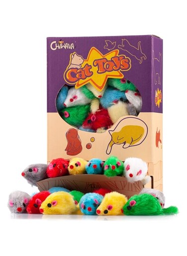 Chiwava 36PCS 4.1'' Furry Cat Toy Mice Rattle Small Mouse Kitten Interactive Play Assorted Color