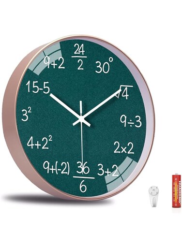 12 Inch Wall Clock, Mathematics Wall Clock, Non Ticking Math Clock, Silent Wall Clock Battery Operated, for Office Classroom School Home Kitchen Living Room Wall Decorations Teacher Gift (Green)