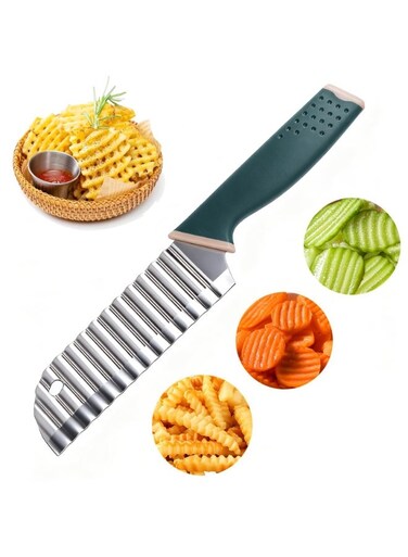 Cut Knife, Crinkle Cutter for Veggies, Potato Slicer Wave Chopper, Stainless Steel Wave Fries Cutter With Ergonomic Handle for French Fry, Cucumber, Carrot and Fruit