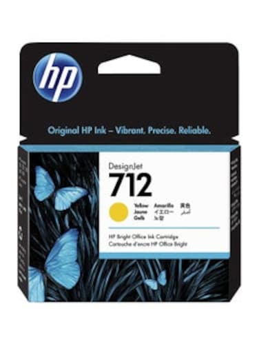 712 3ED69A 29-ml Genuine Ink Cartridge with Original Ink, for DesignJet T650, T630, T250, T230 &amp; Studio Large Format Plotter Printers and 713 DesignJet Printhead Yellow