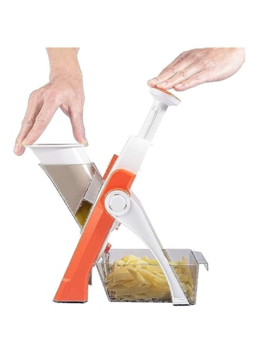ECVV Adjustable Mandoline Slicer Safe Vegetable Slicer Food Chopper Vegetable Cutter Quick Dicer Fruit French Fry Julienne (Warm Orange)